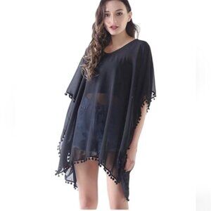 West Loop Black Swimsuit Cover Up Black Chiffon One Size
